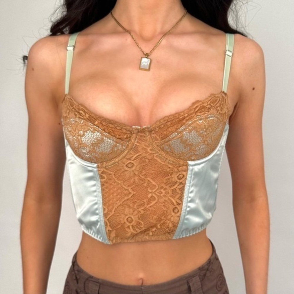 Urban Outfitters Ava Mint Lace Satin Corset Top L